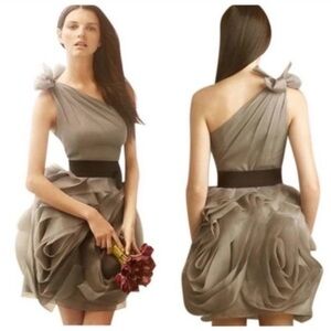 WHITE by Vera Wang Elegant Taupe One-Shoulder Ruffle Mini Dress